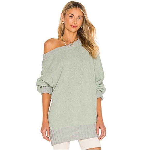 Free People Sweaters - Free People Street Fair Oversized Tunic Sweater Lime Grey Combo Sz S $128 NWOT.